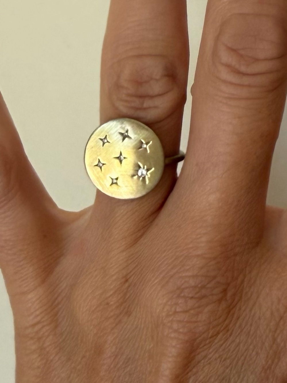 Star Accent Gold platted Disc Ring - Women's Fashion Jewelry
